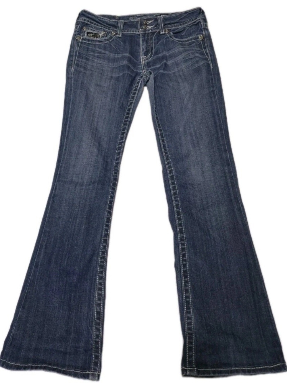Miss Me Boot Cut Distressed Jeans Studded Rhinestone Pockets JP5002-13L Size 29